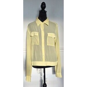 Body by Victoria 100% Silk Blouse L Butter Yellow Sheer Utility Shirt Y2K